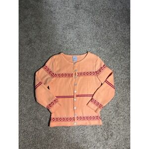 Y2K Laurie B. Peach Fair Knit Cardigan Sweater Metallic Stripe Made in USA S
